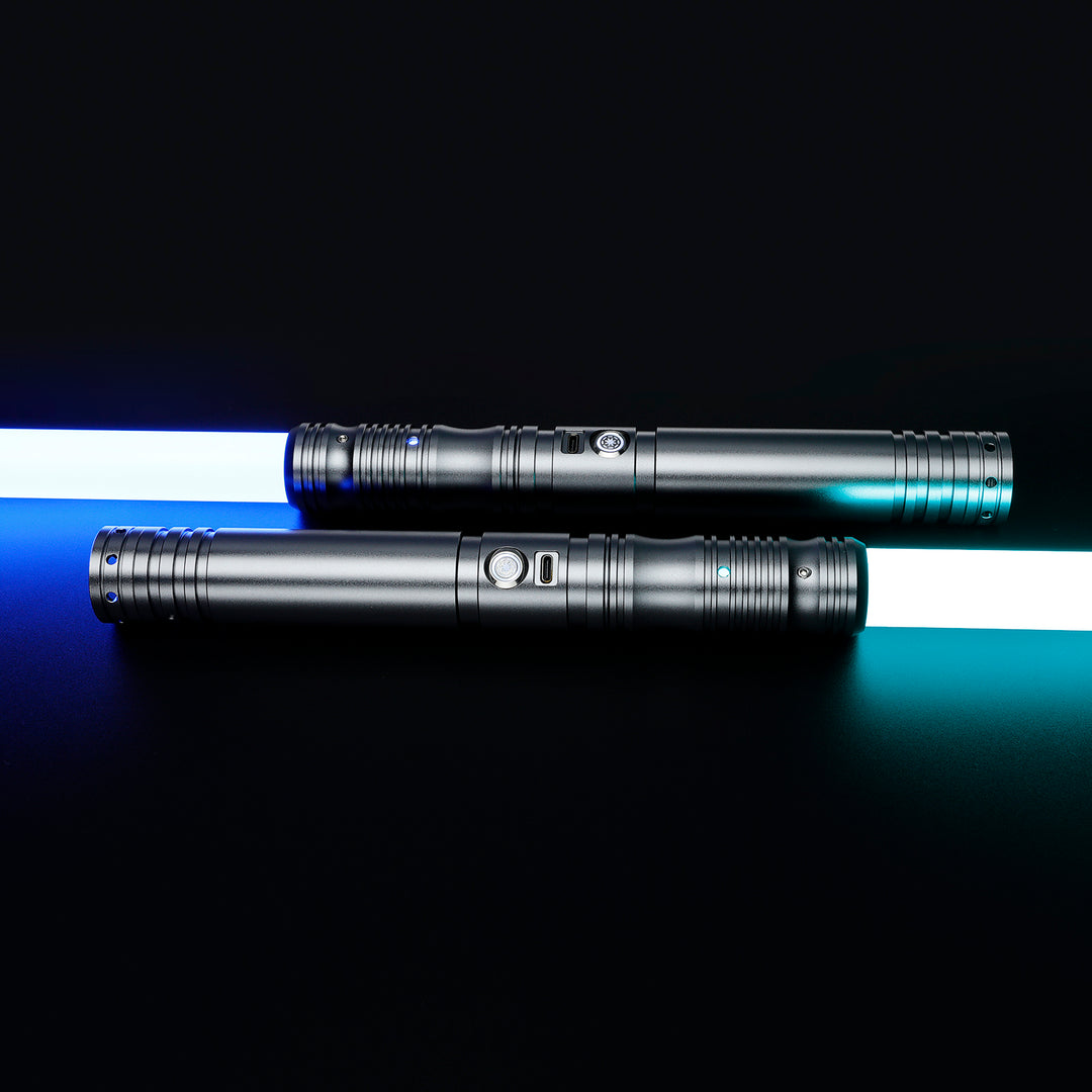 DamienSaber Custom Double Bladed LightSaber Baselit 12 Sound Fonts Xenopixel V2 Metal Hilt 1 Inch PC Blades