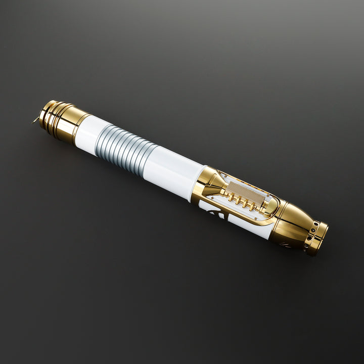 DamienSaber Lightsaber Santari Khri Inspired Light Saber 7/8 Inch Blade Gold Electroplating White Hilt 32CM