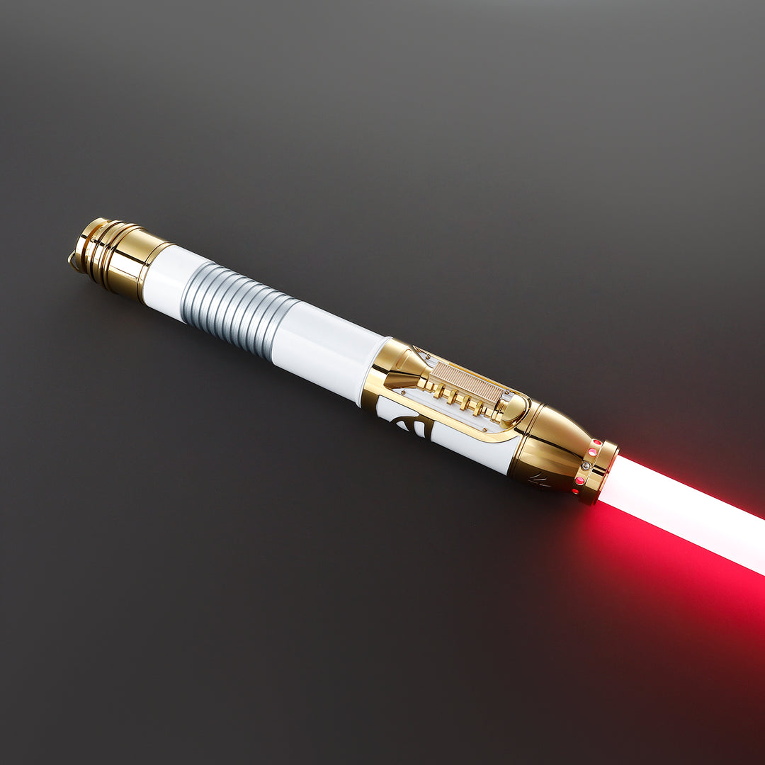 DamienSaber Lightsaber Santari Khri Inspired Light Saber 7/8 Inch Blade Gold Electroplating White Hilt 32CM