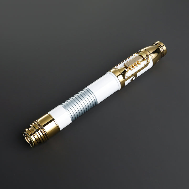 DamienSaber Lightsaber Santari Khri Inspired Light Saber 7/8 Inch Blade Gold Electroplating White Hilt 32CM