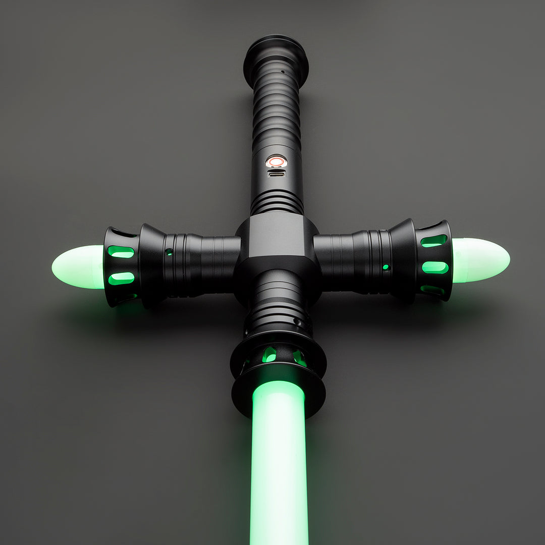 DamienSaber Lightsaber Crossguard Light Saber Xenopixel V3 Three Blades Black Hilt 33CM